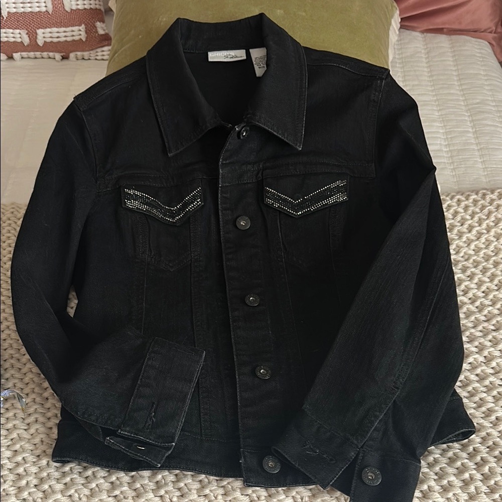 Chicos black  Denim Jacket with Rhinestone Accents